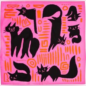 LUSH Lucky Black Cats Knot Wrap- 100% Organic Cotton Bandana Scarf